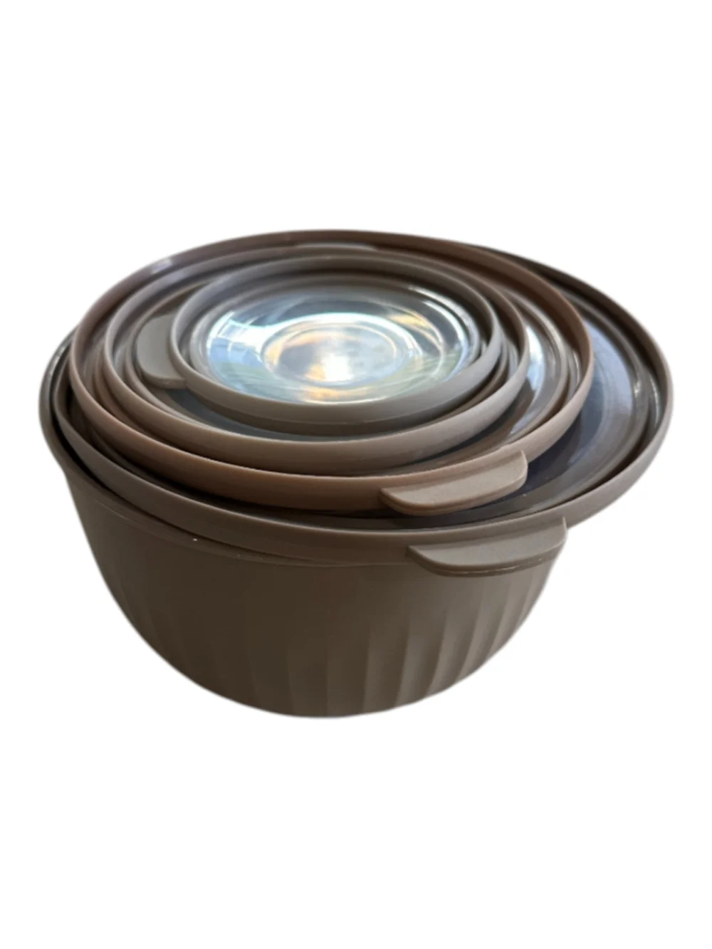 8-Piece Round Nesting Bowl Set with Lids Beige and Brown